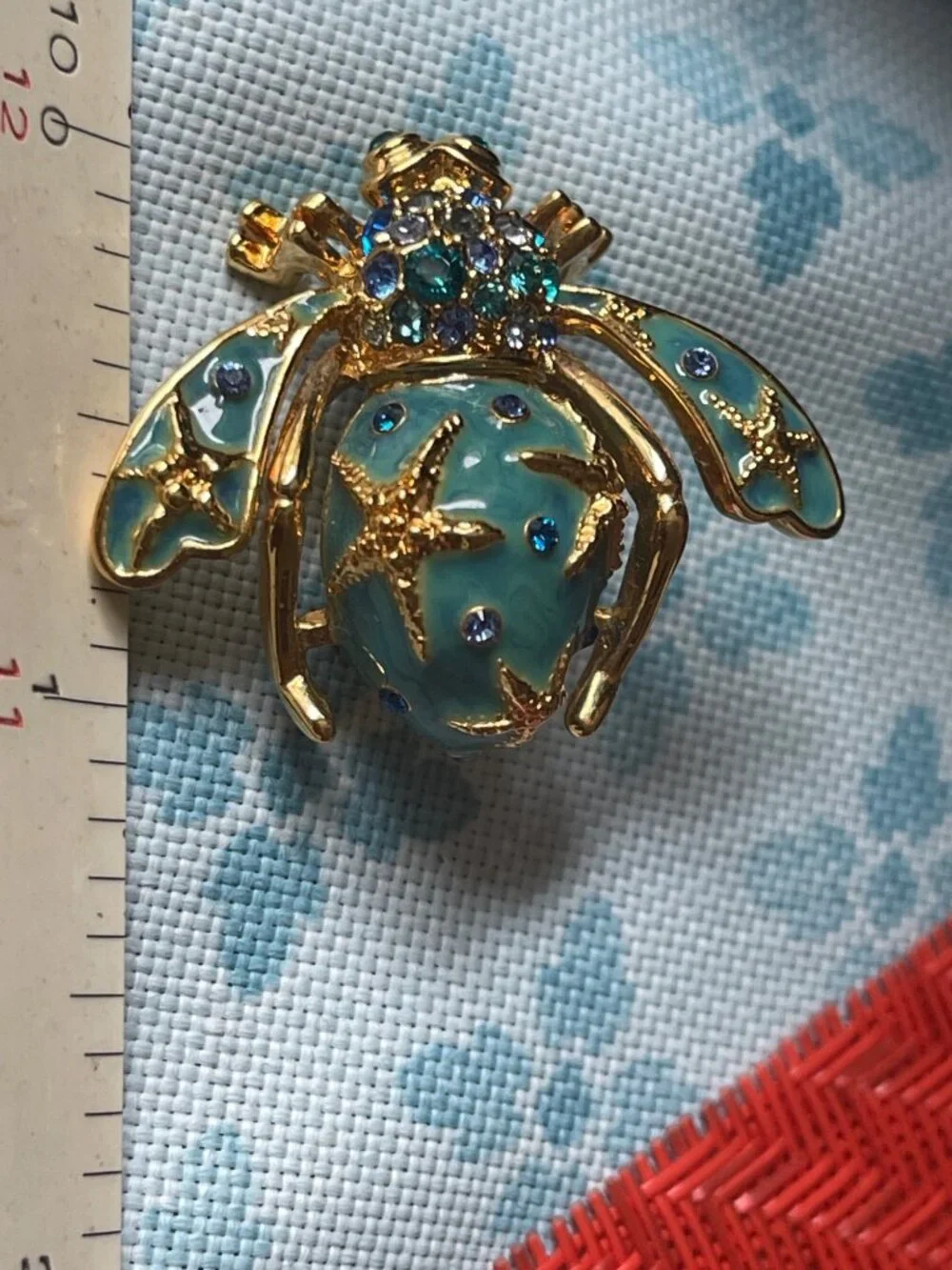 Joan Rivers Seaside Ocean Starfish Bumblebee Brooch Blue Enamel Gold-Tone Vtg